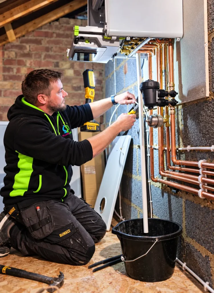 PlumbJax Gas Safe engineer working on gas and heating pipework