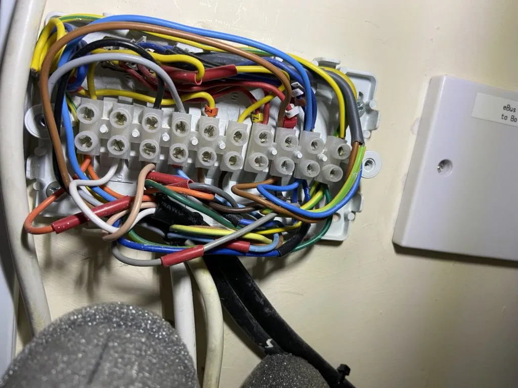Central heating wiring centre opened up for fault-finding