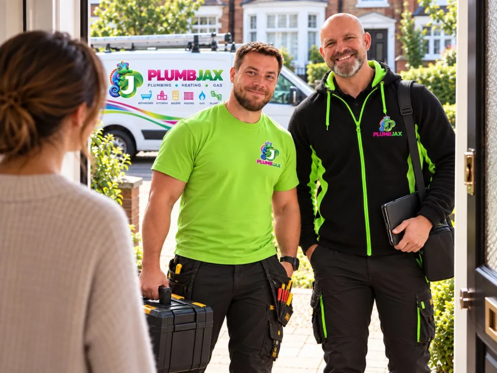 Two PlumbJax engineers arriving at a customer's front door